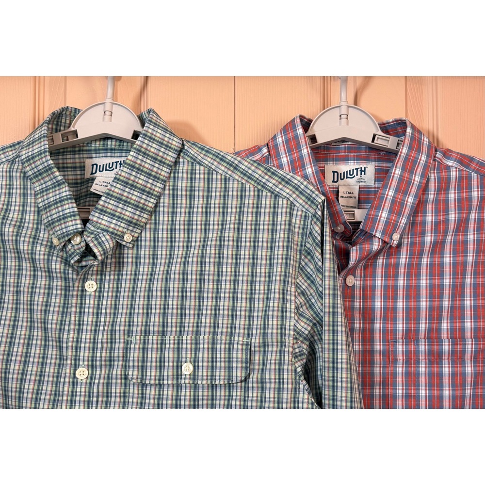 Duluth Trading Co Untucked Relaxed Fit Plaid Button Down Shirts Lot of 2 L Tall